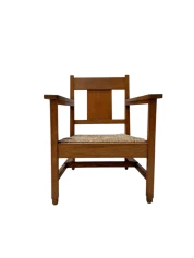 Art Deco Modernist Club Chair with Rush Seat, 1920s